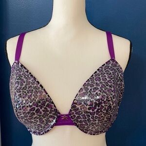 Women’s Fredricks of Hollywood Purple Animal Print Sequin Bra Size 36DD